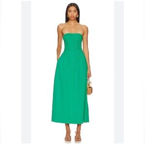 Faithfull the Brand Verde Strapless Smocked Midi Dress